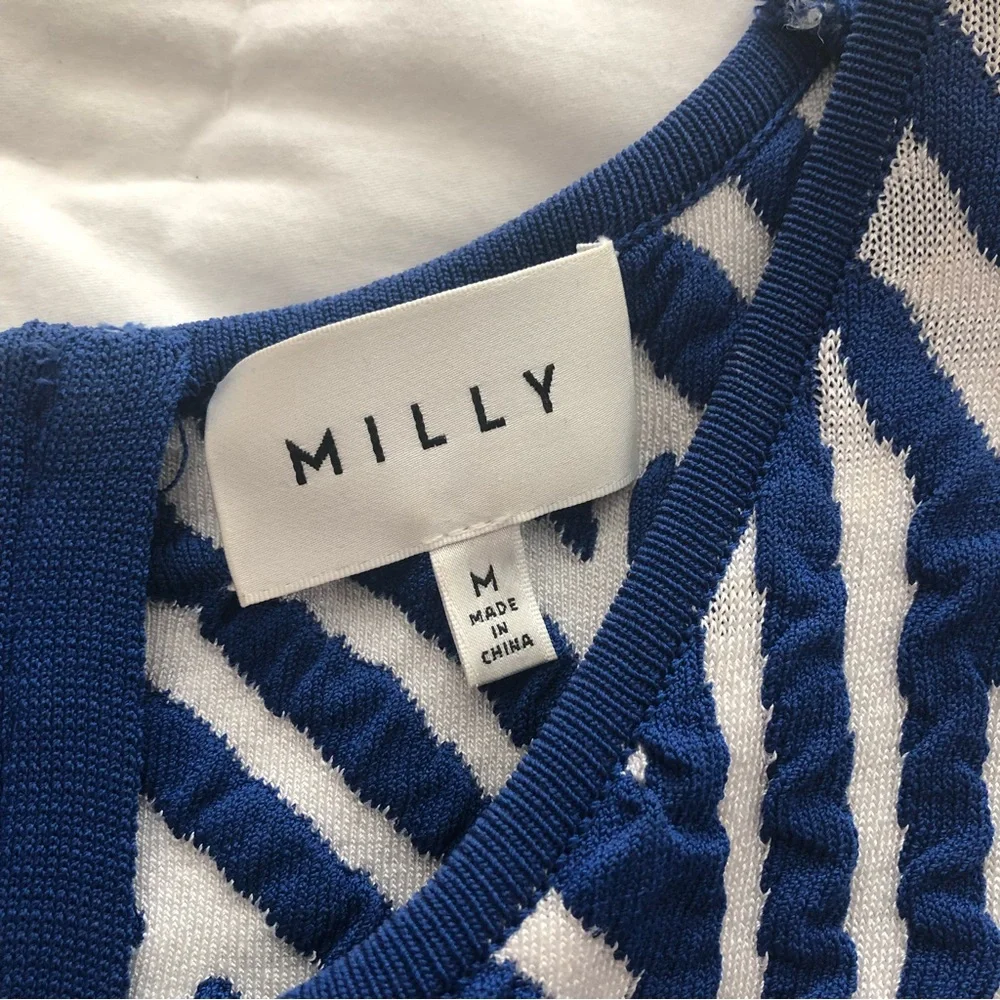 Milly blue & white geometric bodycon knit dress - Picture 3 of 5